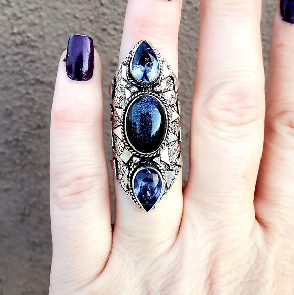 New Sun Sitara and Amethyst 925 Silver Statement Ring. - Picture 10 of 13